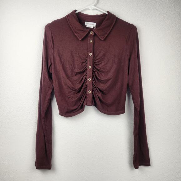 Lovers + Friends Bernie Crop Top Brown Size XL Long Sleeve Button Down NWT - Picture 3 of 6